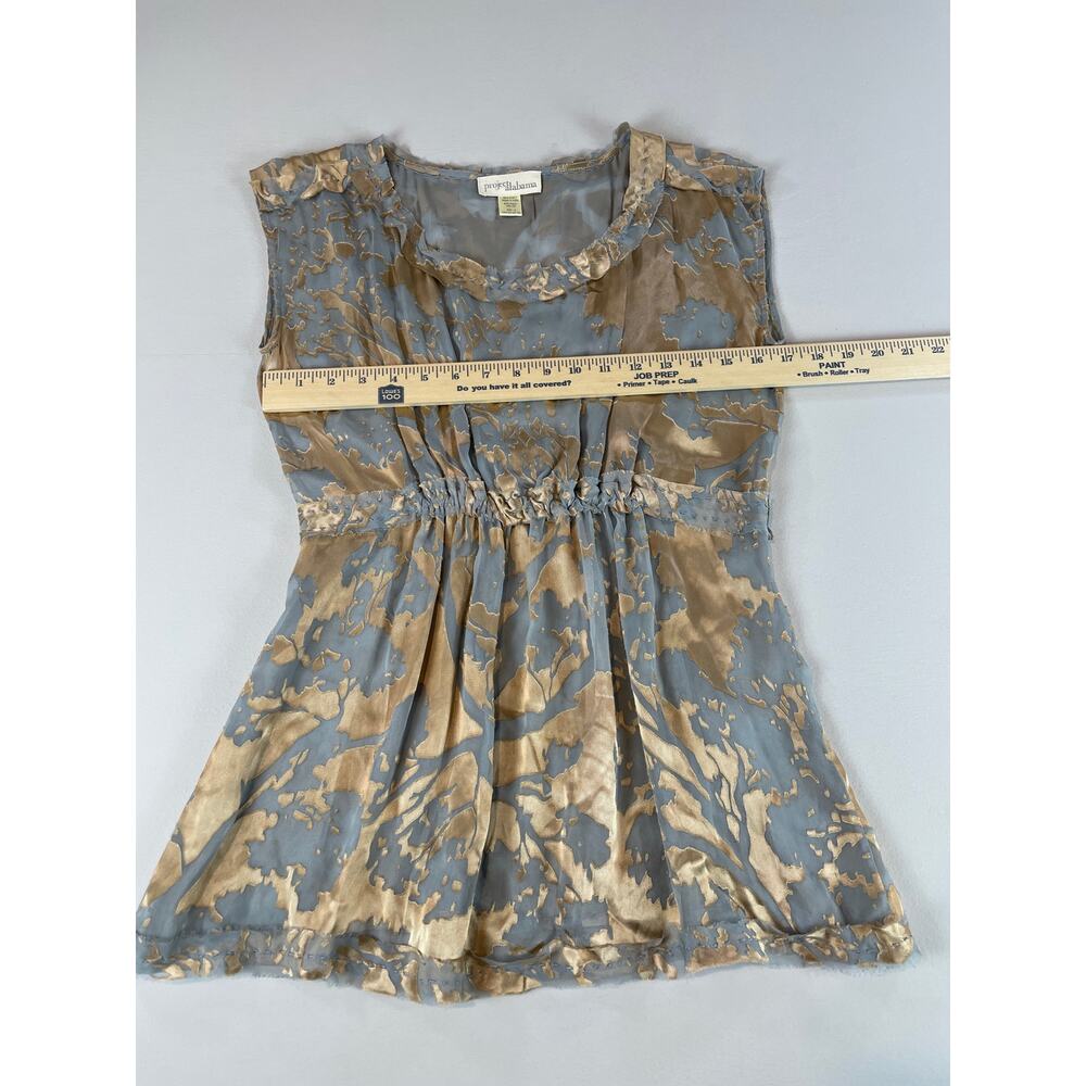 Project Alabama Silk Blend Tunic Blouse Size 6 Light Blue Gold Floral Abstract - Picture 6 of 6